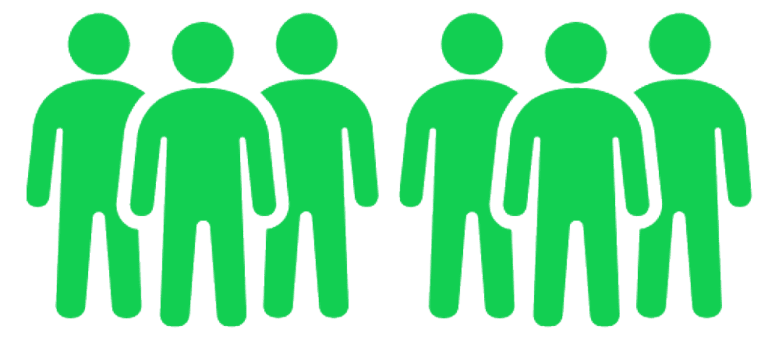 Trustack Beyond Supported package, six green people, Graphic of six green, gender-neutral figures standing side-by-side with arms loosely by their sides, on a dark green background. Each figure is identical and faceless, symbolizing a group of people supported with best in breed tools