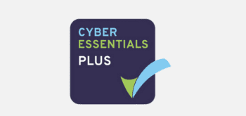 Trustack MSP Cyber Security, IT Services, IT Support. A square logo with a dark blue background displaying the words "CYBER ESSENTIALS" in light blue and green text, "PLUS" in white text, and a check mark in blue and green in the bottom right corner, perfect for adding to your footer.