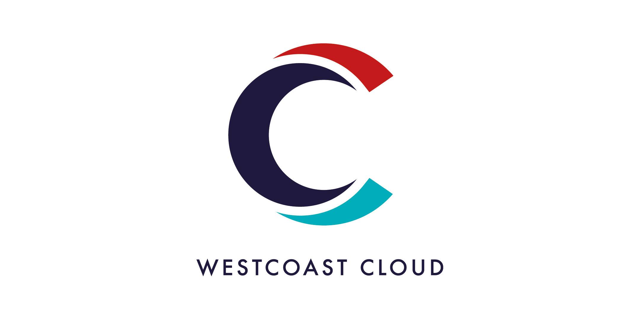Trustack MSP Cyber Security, IT Services, IT Support. The image features the logo of Westcoast Cloud, displaying a large, stylized letter "C" with segments in dark blue, red, and teal. Below the "C," the text "Westcoast Cloud" appears in dark blue capital letters. The background is white.