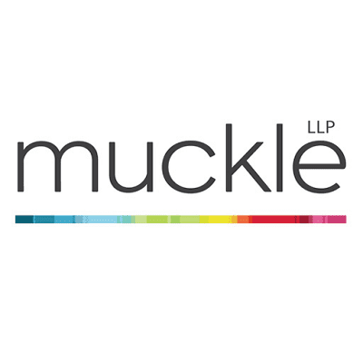 Trustack MSP Cyber Security, IT Services, IT Support. The image showcases the logo of Muckle LLP. It features "muckle" in lowercase black letters, with "LLP" in a smaller font above the letter "e." Below the text, a horizontal line is segmented into various colors.