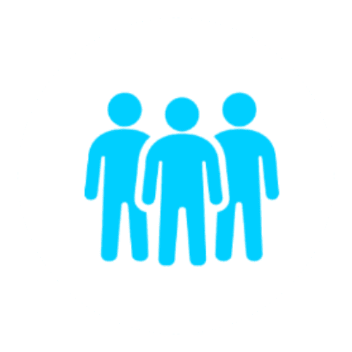 Trustack MSP Cyber Security, IT Services, IT Support. A simple blue icon of three human figures standing side by side on a white circular background, perfect for highlighting Trustack's Upcoming Events to not miss.
