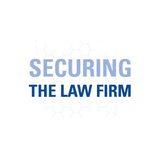 Trustack MSP Cyber Security, IT Services, IT Support. Text logo with "SECURING" in light blue uppercase and "THE LAW FIRM" in dark blue, over a faint hexagonal pattern on a white circular background—perfect for highlighting Trustack's Upcoming Events to not miss.