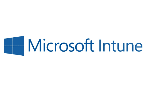 Trustack MSP Cyber Security, IT Services, IT Support. The image displays the Microsoft Intune logo, featuring a blue window icon to the left and the words "Microsoft Intune" in blue text to the right on a white background, representing device management solutions.
