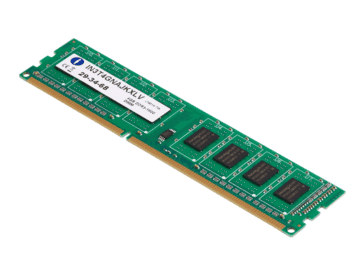 Trustack MSP Cyber Security, IT Services, IT Support. A green circuit board computer RAM module with a white label and several black memory chips highlights supply chain risk in sourcing trusted components for business security.
