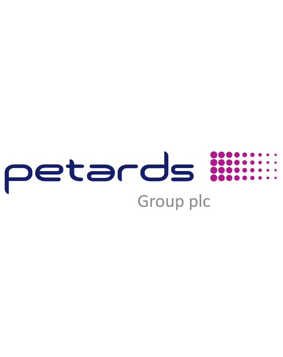 Trustack MSP Cyber Security, IT Services, IT Support. The image displays the Petards Group plc logo with "petards" in blue lowercase letters, "Group plc" in smaller grey below, and a grid of pink dots on the right, reflecting Petards’ commitment to cyber culture and Managed User Awareness.