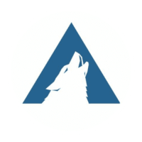 Trustack MSP Cyber Security, IT Services, IT Support. A blue triangle with the white silhouette of a howling wolf inside, all set against a white circular background—an iconic symbol for Trustack's Upcoming Events to not miss.